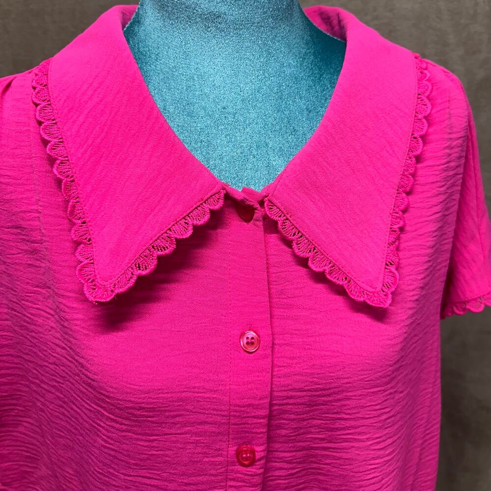 Jodifl Hot Pink Oversized Peter Pan Collar Blouse Size Small - Picture 7 of 7